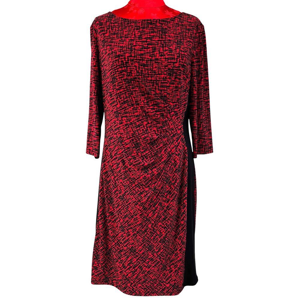 Lauren Ralph Lauren Dress Red & Black Ruched Waist Stretch Pullover Size 16